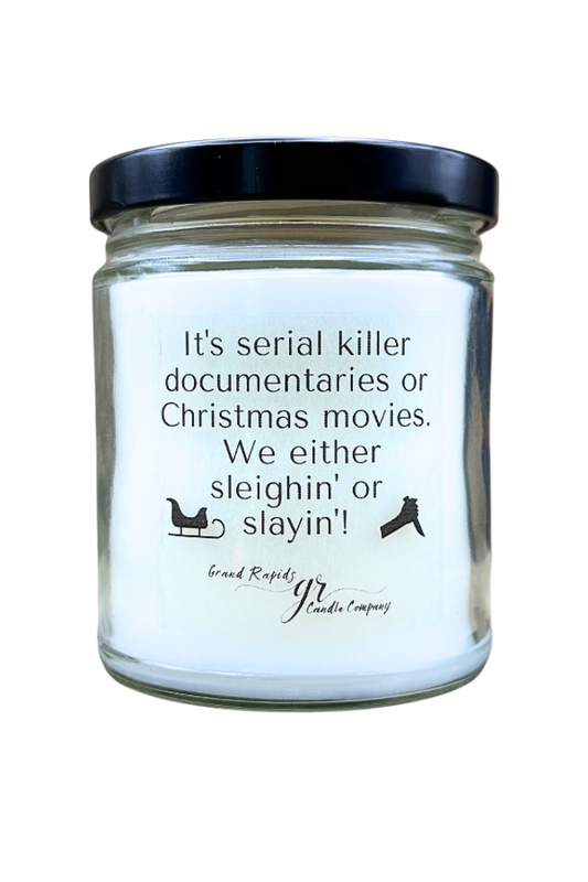 Serial Killer Documentaries Candle Christmas Movies funny 9 oz soy blend