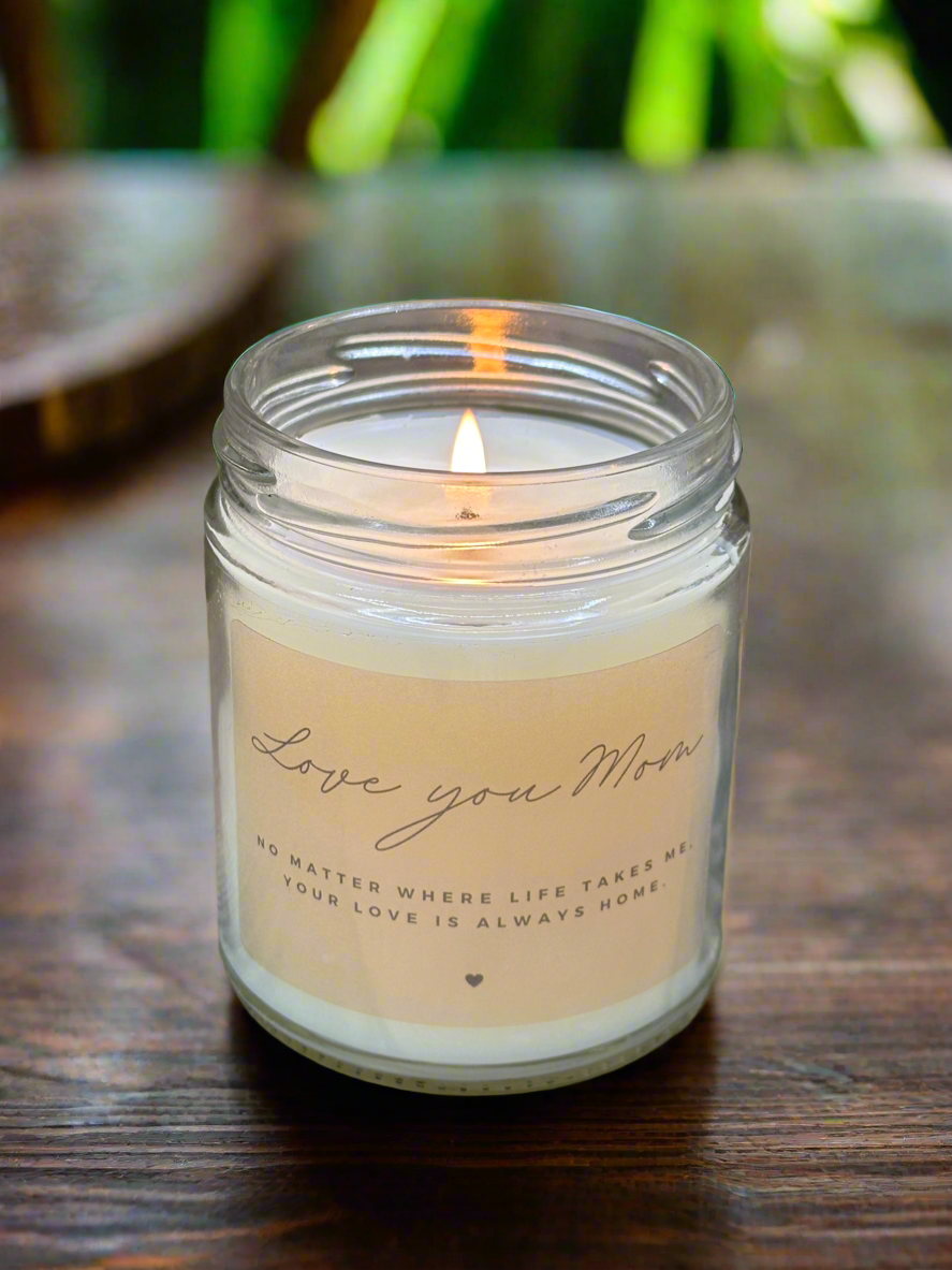 Love You Mom. Candle. 9oz Soy Blend Heartfelt Gift Mother's Day