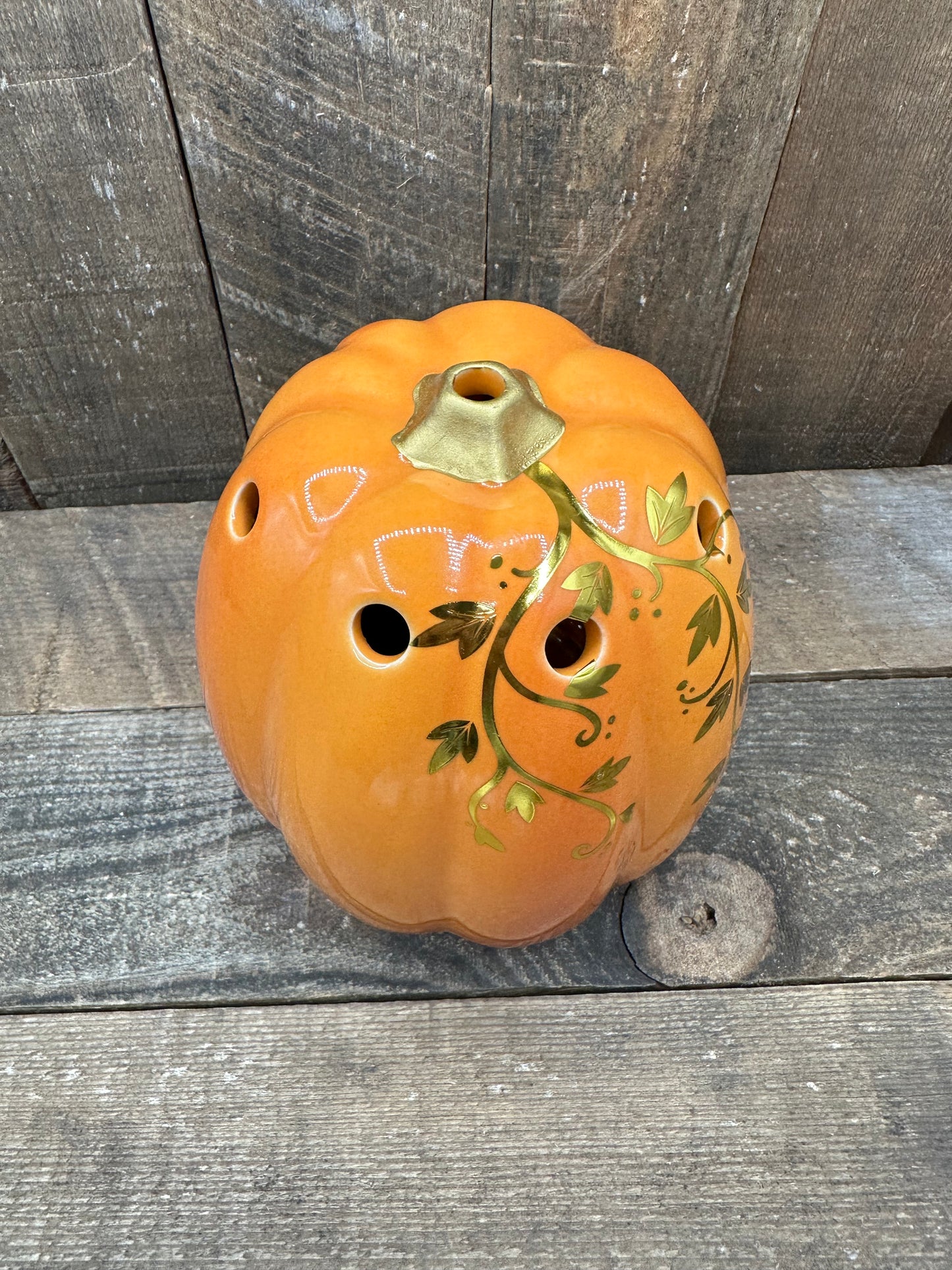 Pumpkin Wax Melter Fall Halloween Gold Swirls Essential Oil Warmer
