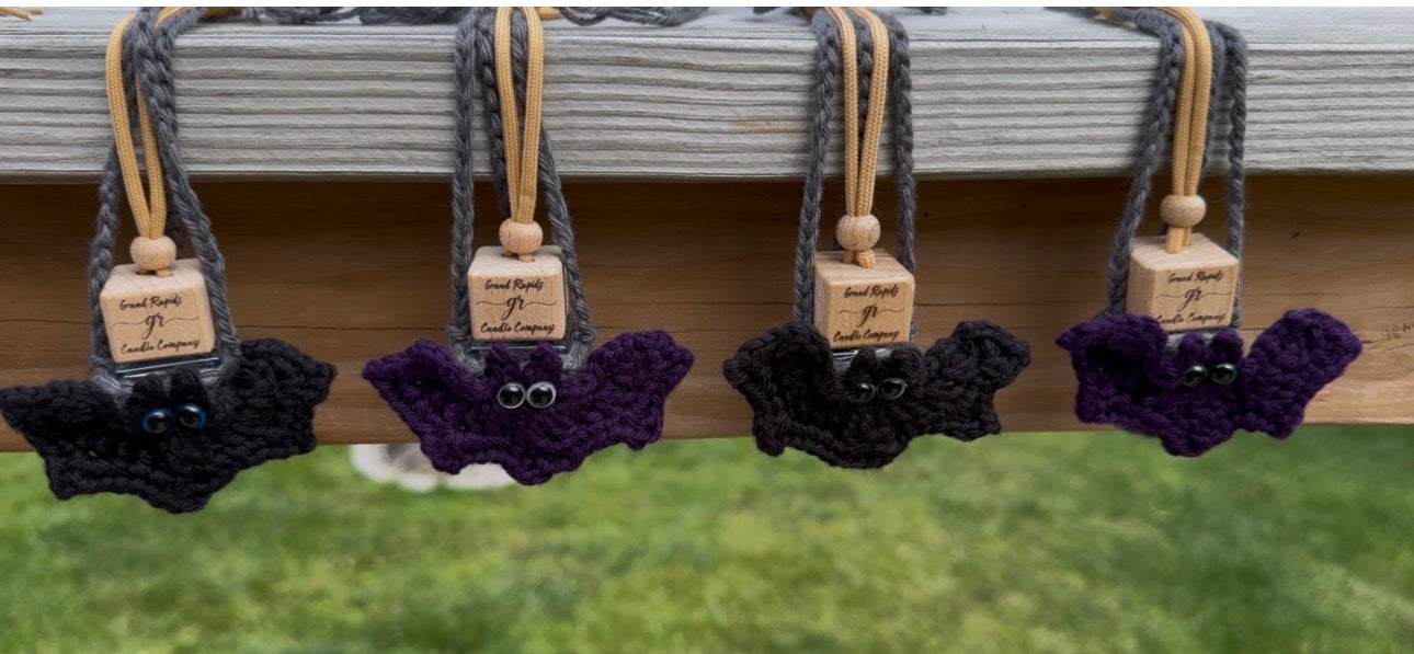 Bat Halloween Crocheted Hanging Basket Car Air Freshener Cover Diffuser Travel Boho