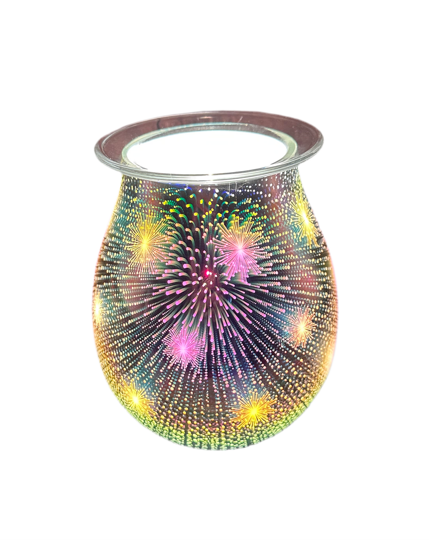 Silver Mirror Wax Melter ‘firework’ pattern Essential Oil Warmer Candle Hot Plate with Silicone Tray