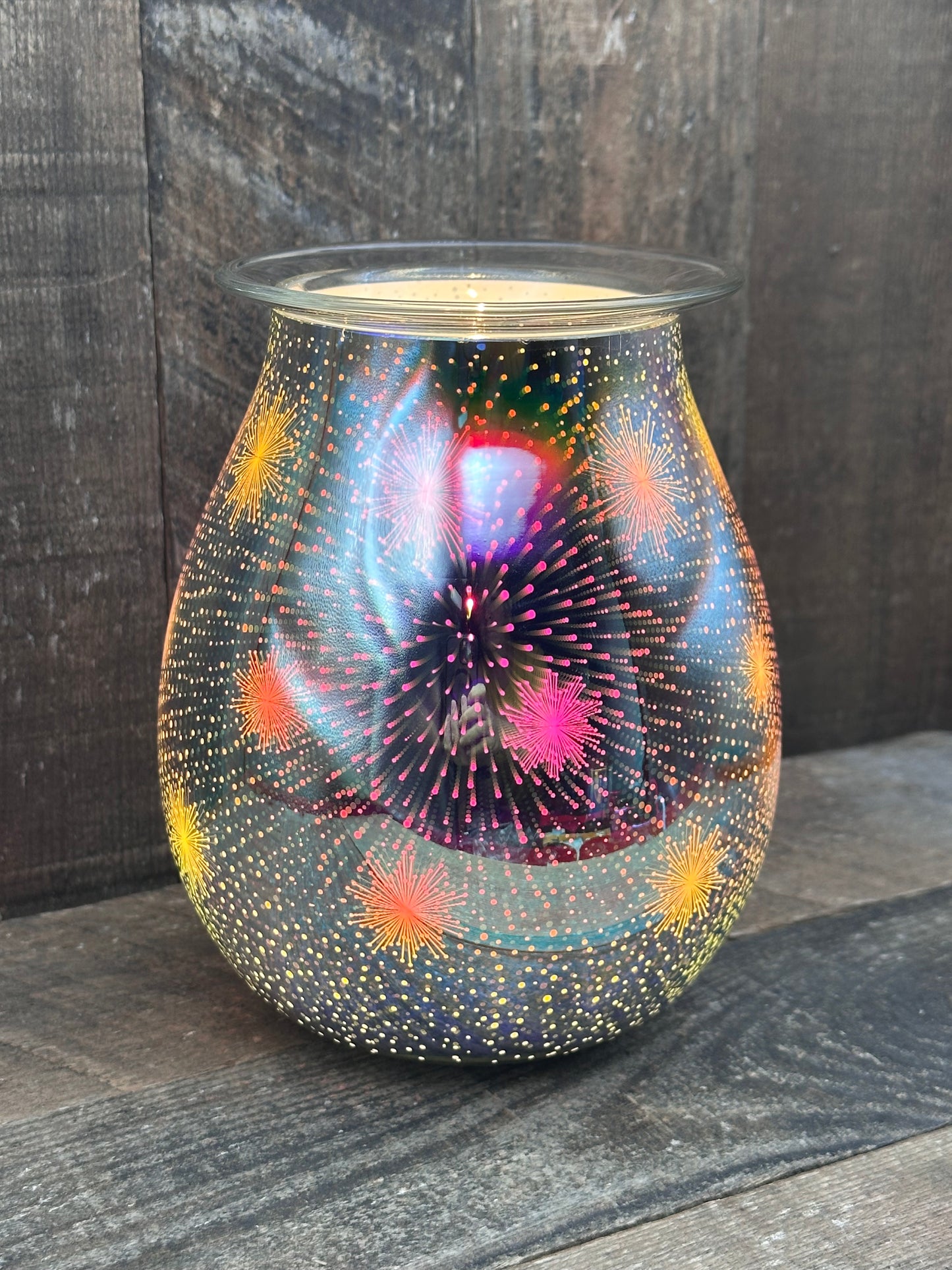 Silver Mirror Wax Melter ‘firework’ pattern Essential Oil Warmer Candle Hot Plate with Silicone Tray