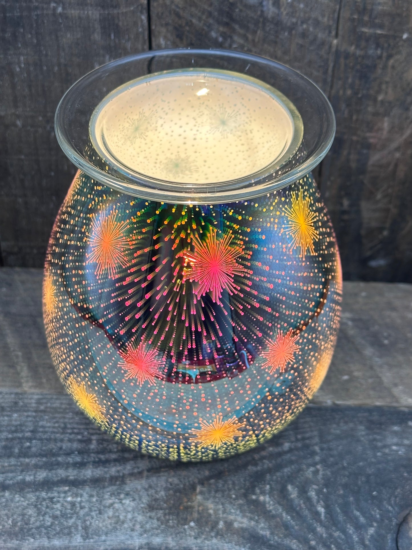 Silver Mirror Wax Melter ‘firework’ pattern Essential Oil Warmer Candle Hot Plate with Silicone Tray