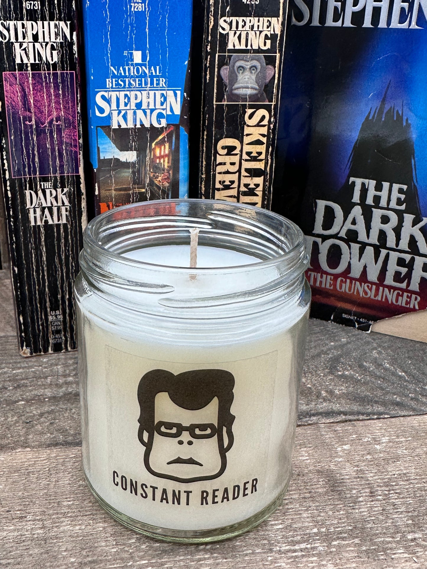 Constant Reader Candle Stephen King Face 9oz Soy Blend gift book reader