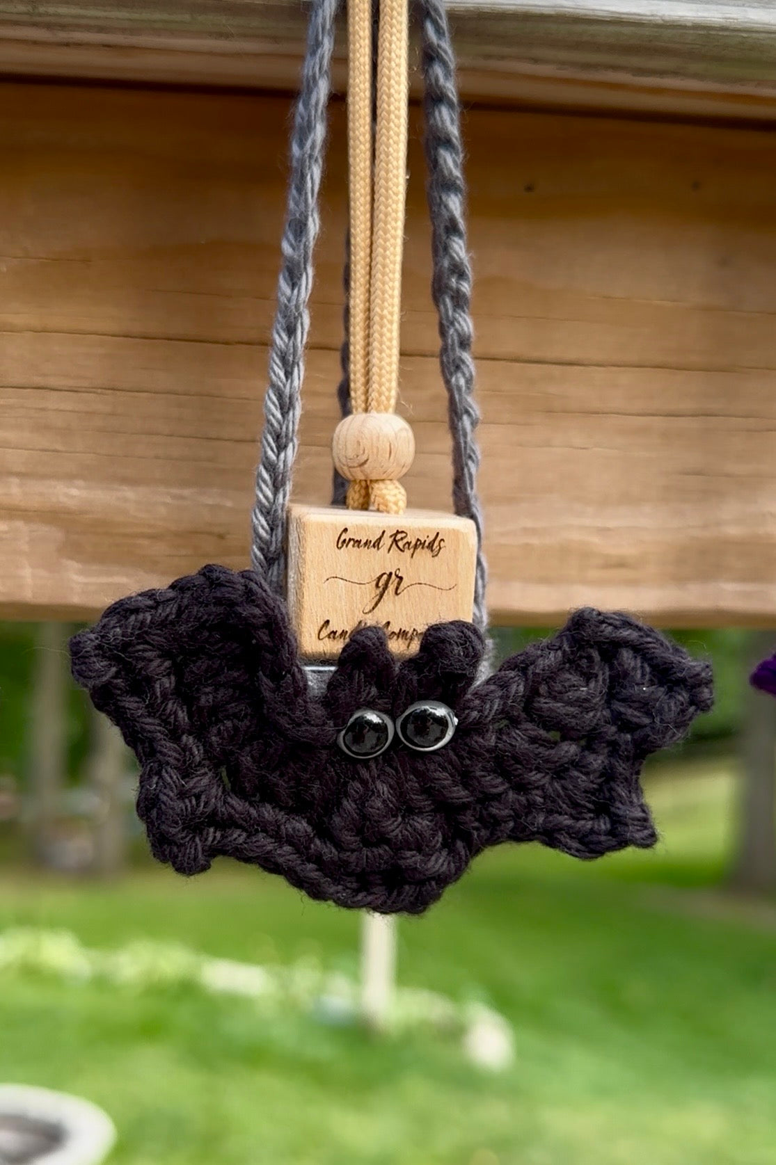 Bat Halloween Crocheted Hanging Basket Car Air Freshener Cover Diffuser Travel Boho