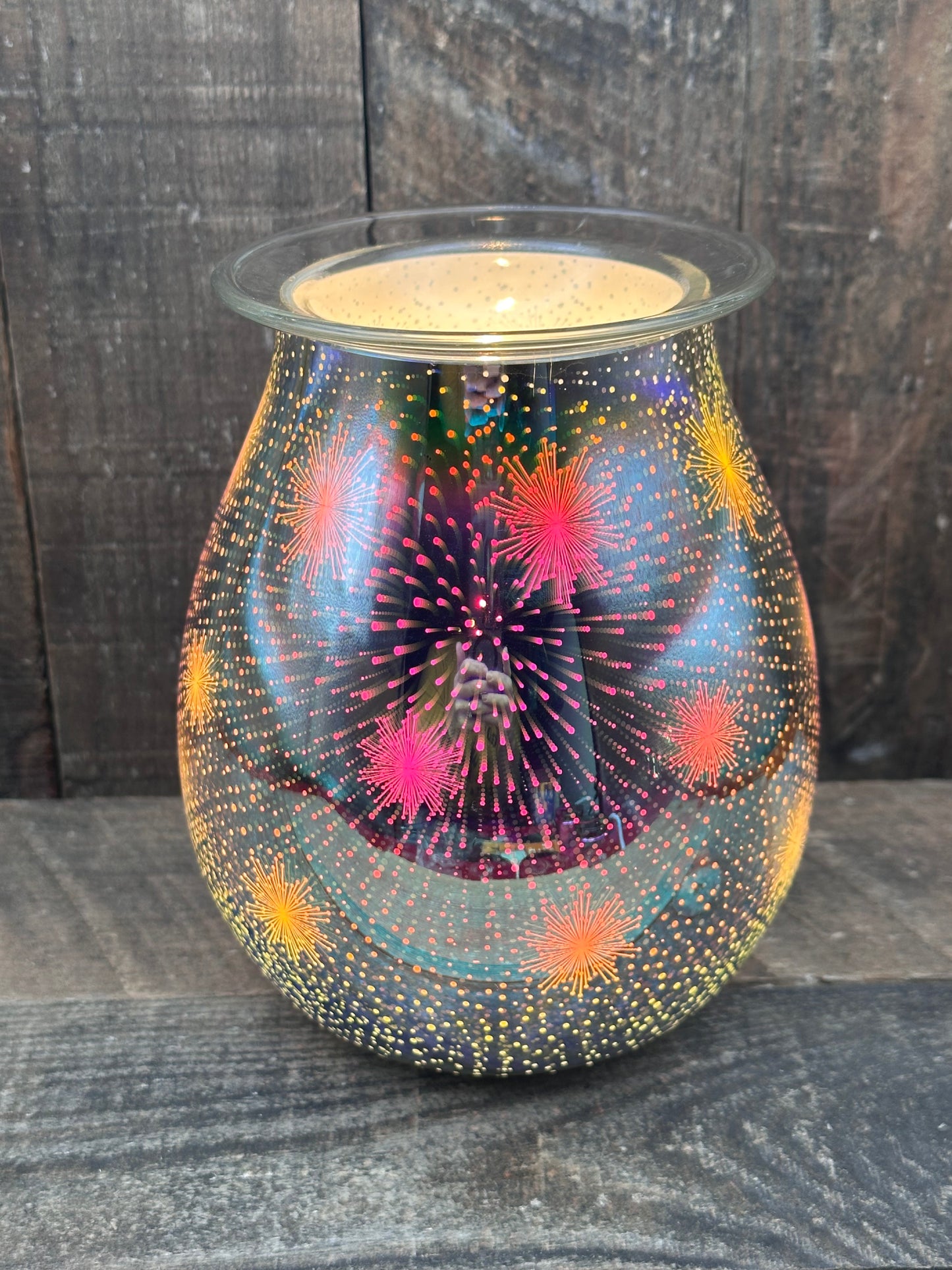 Silver Mirror Wax Melter ‘firework’ pattern Essential Oil Warmer Candle Hot Plate with Silicone Tray
