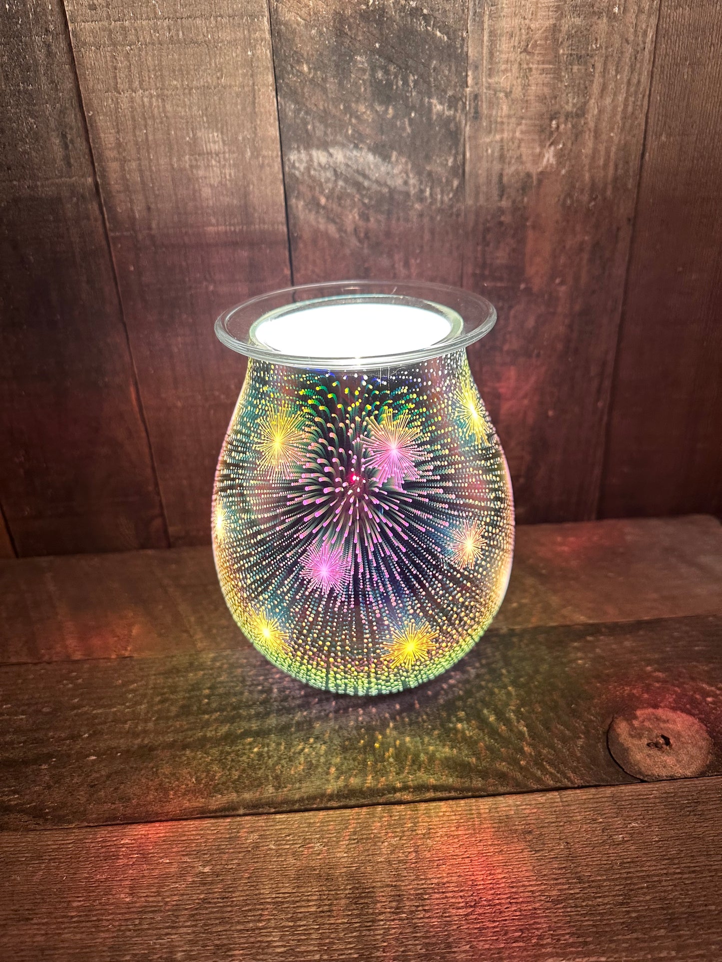 Silver Mirror Wax Melter ‘firework’ pattern Essential Oil Warmer Candle Hot Plate with Silicone Tray