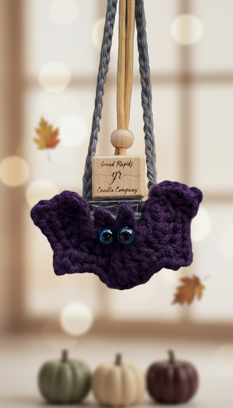 Bat Halloween Crocheted Hanging Basket Car Air Freshener Cover Diffuser Travel Boho
