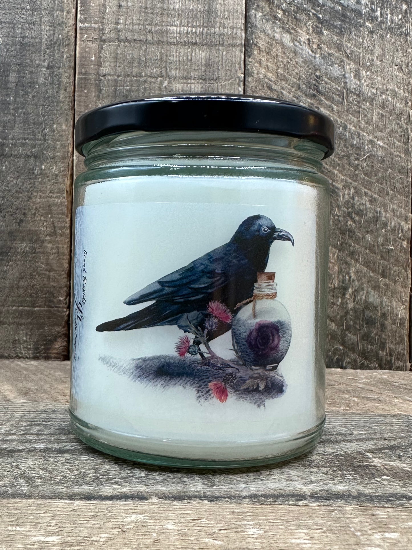 Crow and Flowers Raven Halloween Fall Dark 9oz Soy Blend Candle