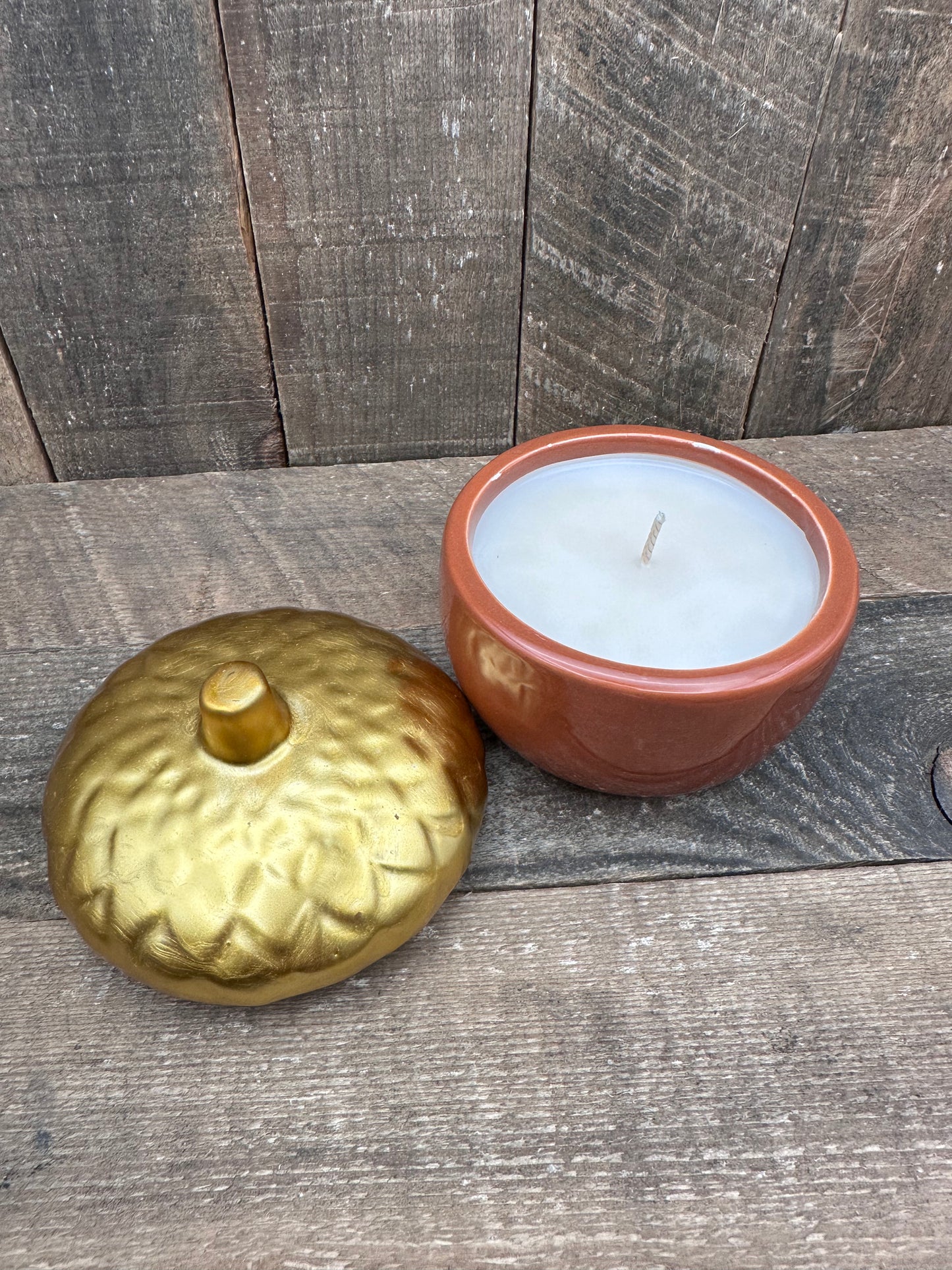 Acorn Candle With Gold Top Fall Halloween 9 ounce Soy Blend