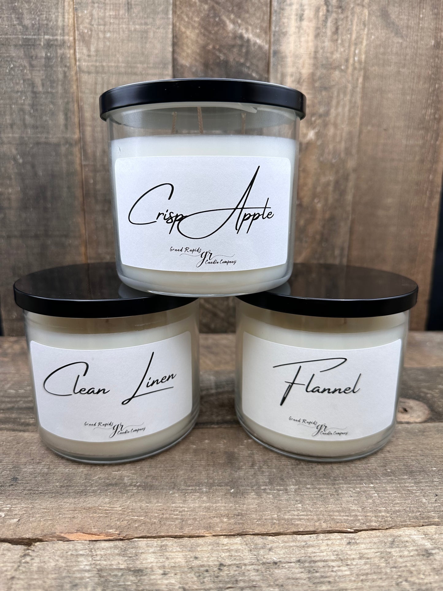 3 wick Soy Blend Candle with sleek black metal lid