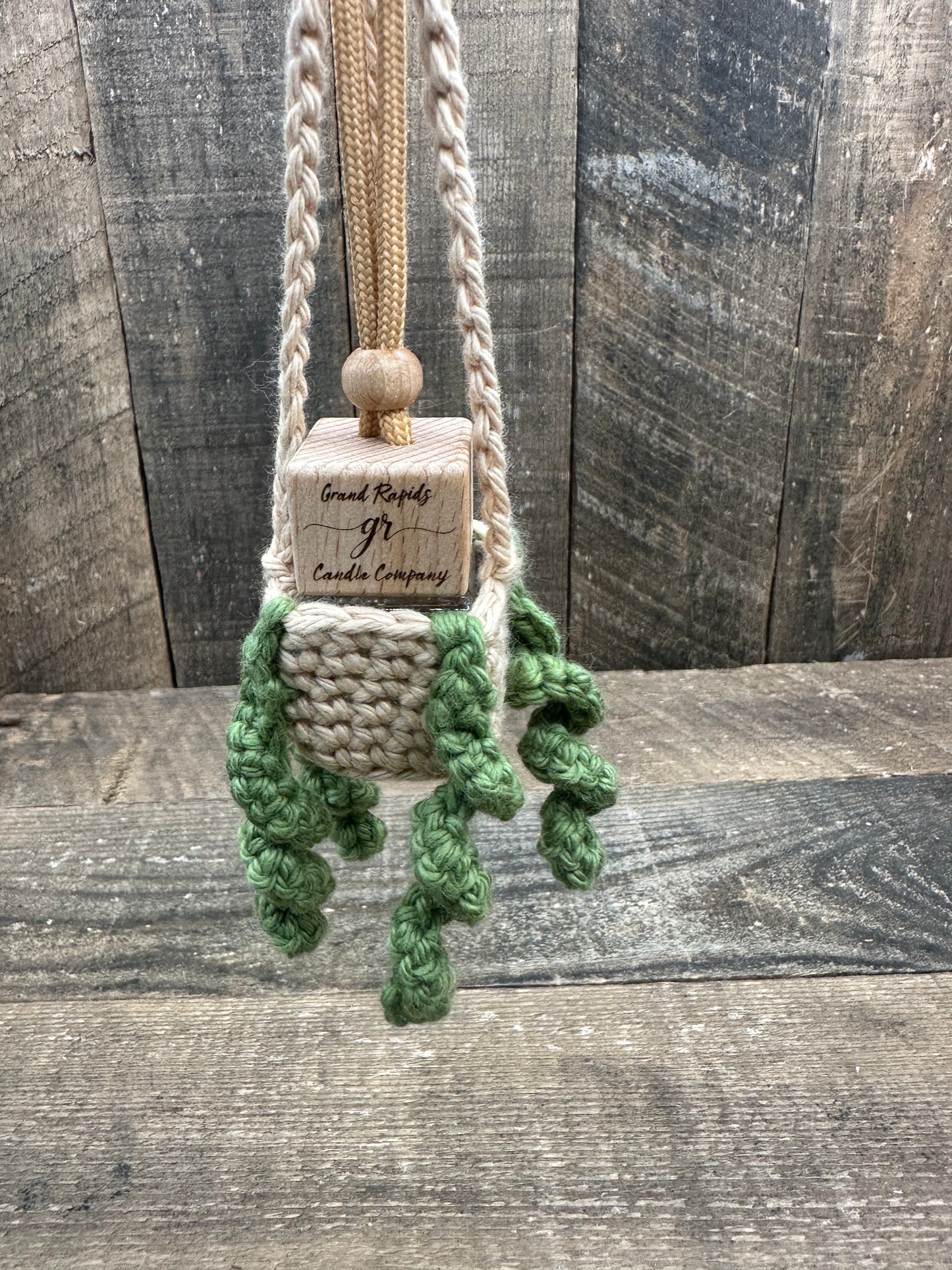 Square Car Air Freshener Glass Diffuser Wooden Lid Travel Boho