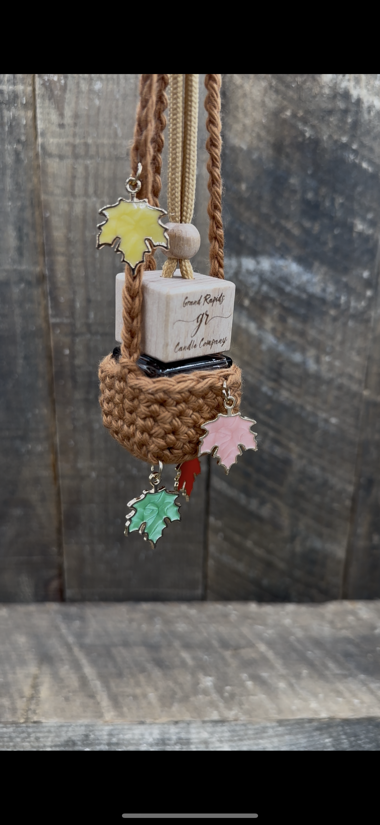 Fall Leaves Crocheted Hanging Basket Car Air Freshener Cover Diffuser Travel Boho