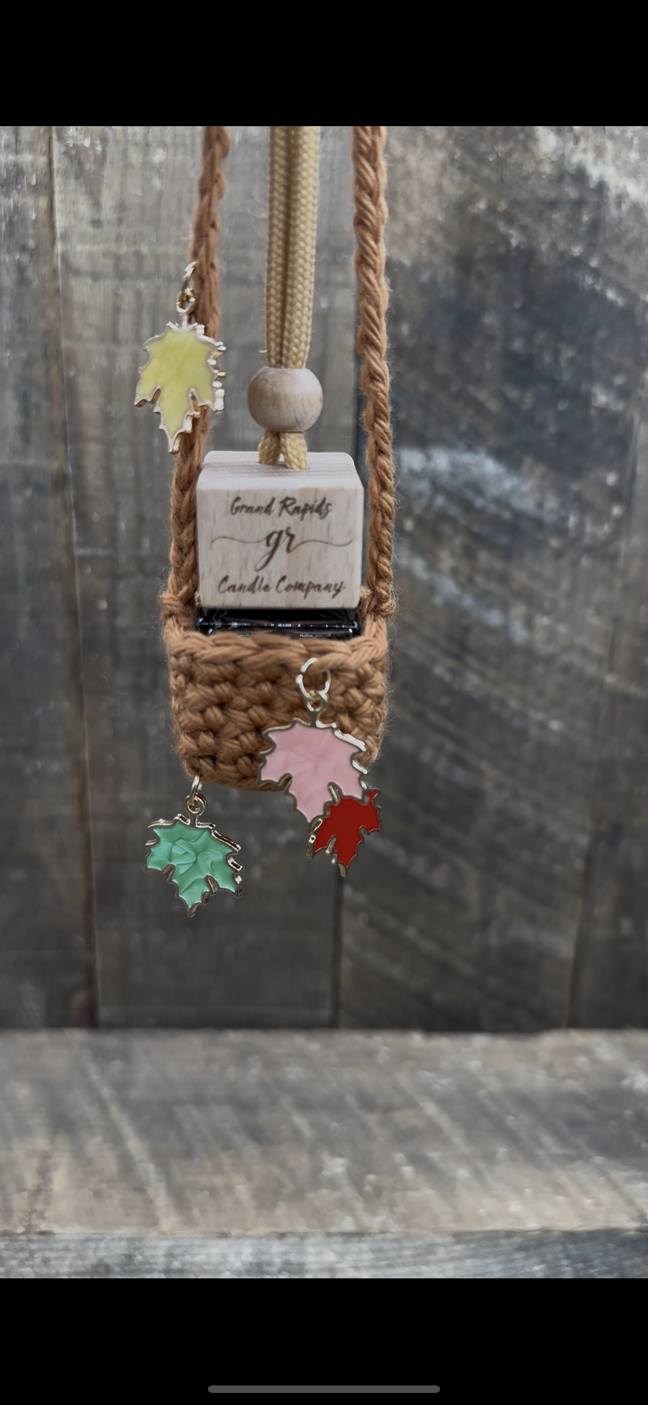 Fall Leaves Crocheted Hanging Basket Car Air Freshener Cover Diffuser Travel Boho