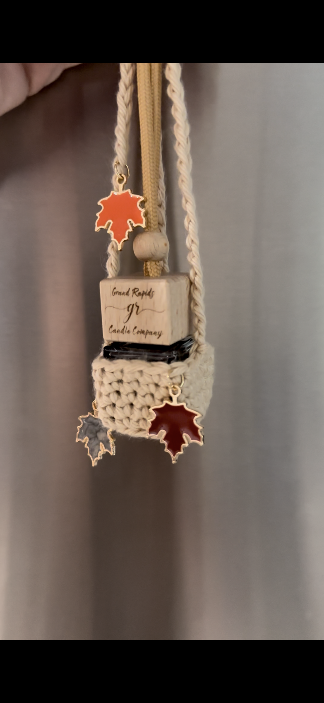 Fall Leaves Crocheted Hanging Basket Car Air Freshener Cover Diffuser Travel Boho