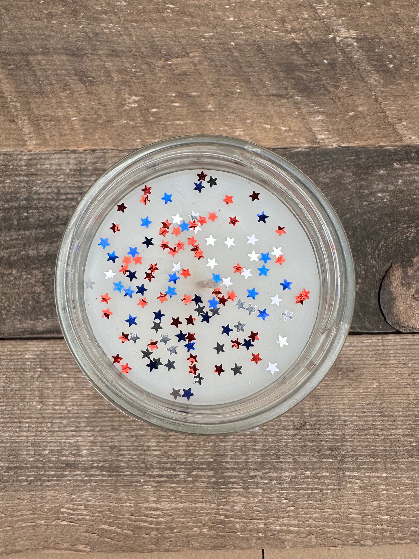 Popsicle Bomb Pop Candle Rocket Ice Cream 9oz Soy Blend patriotic Red White and Blue confetti glitter