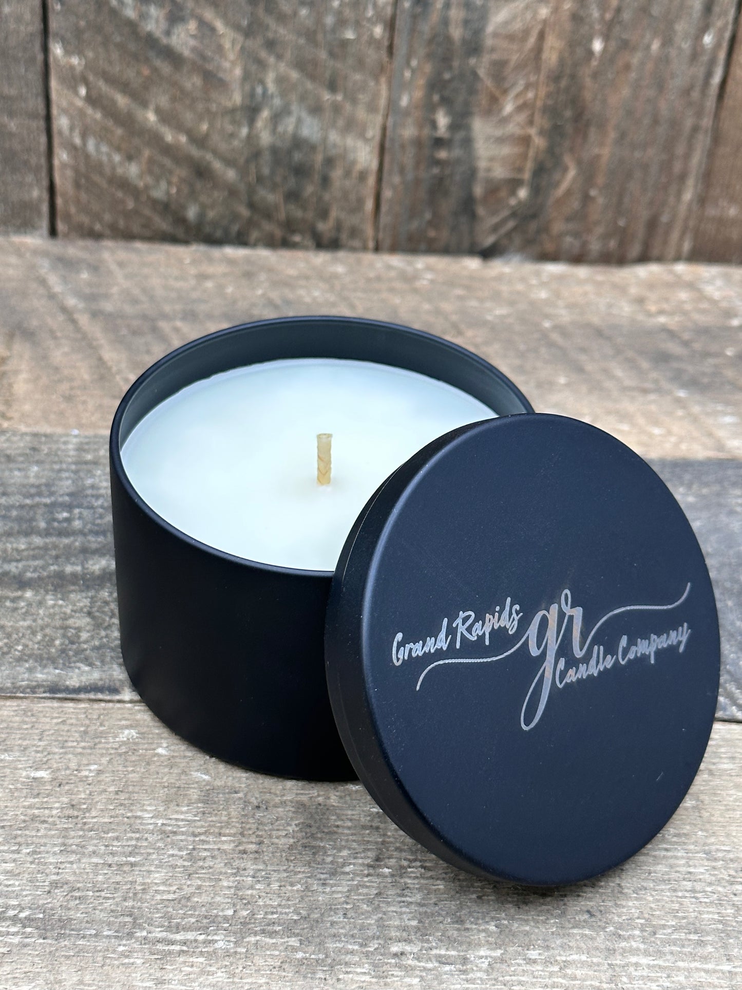 Black Tin 8 oz soy blend Travel candle