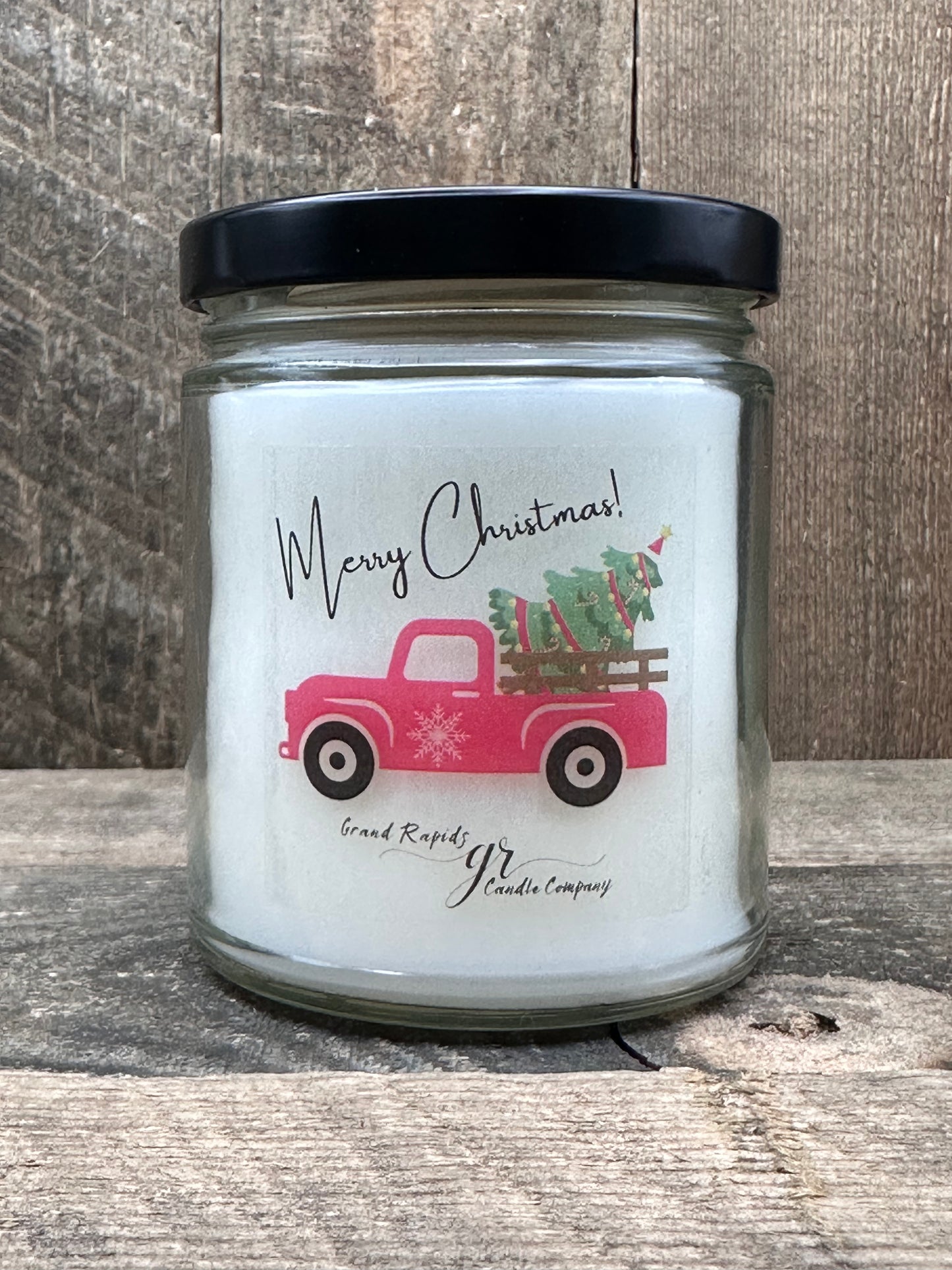 Merry Christmas Candle old Rustic classic truck tree 9oz Soy Blend Gift