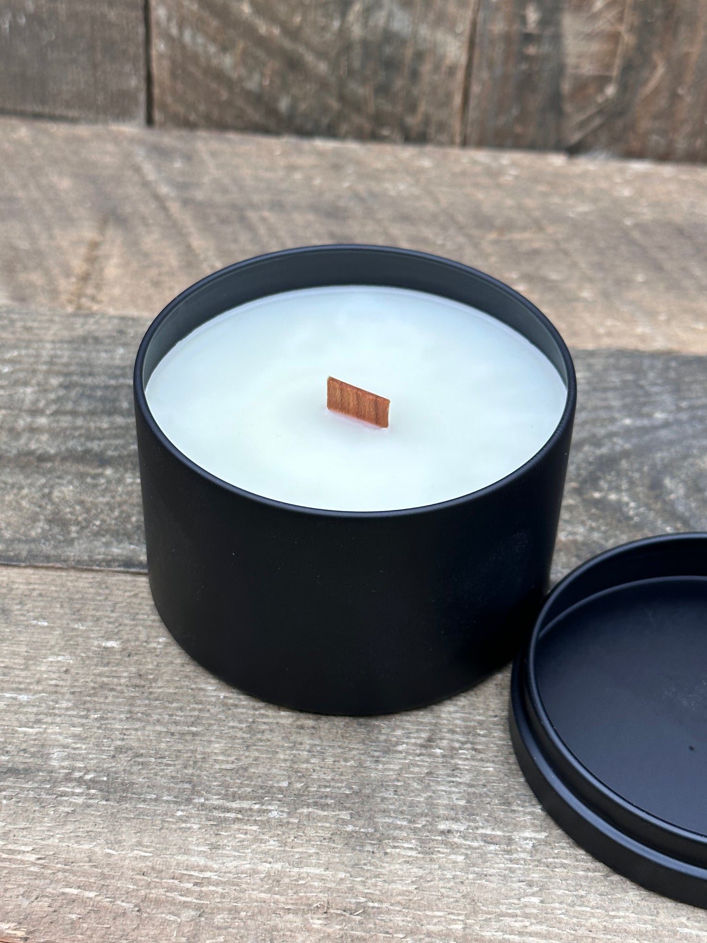 Black Tin 8 oz soy blend Travel candle