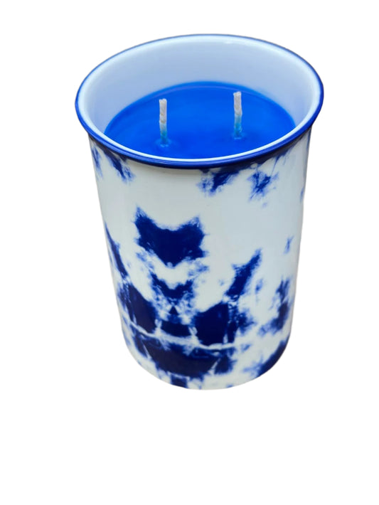 Tie-Dye Blue and White Reclaimed Clean Linen Candle