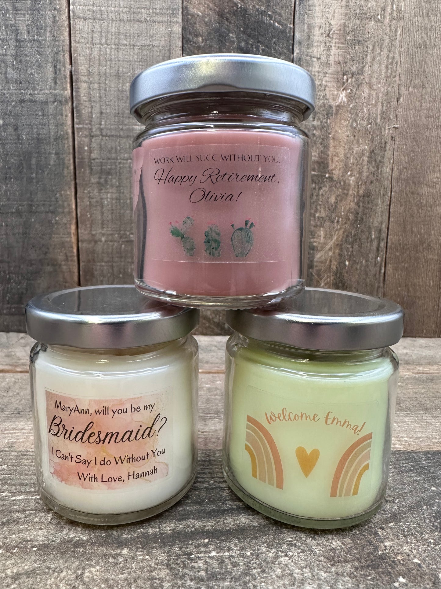 Custom wedding candle favors baby and bridal shower 4 ounce