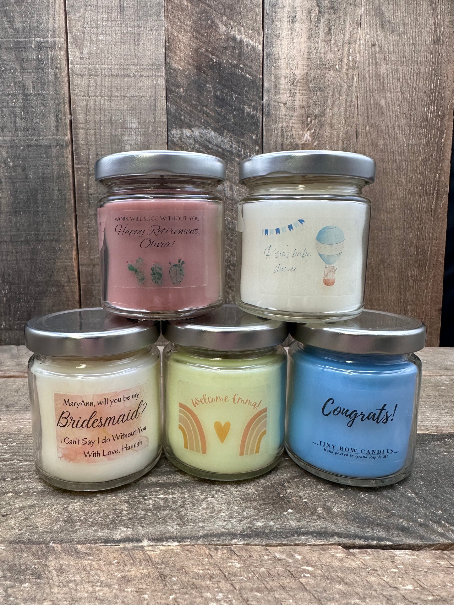 Custom wedding candle favors baby and bridal shower 4 ounce