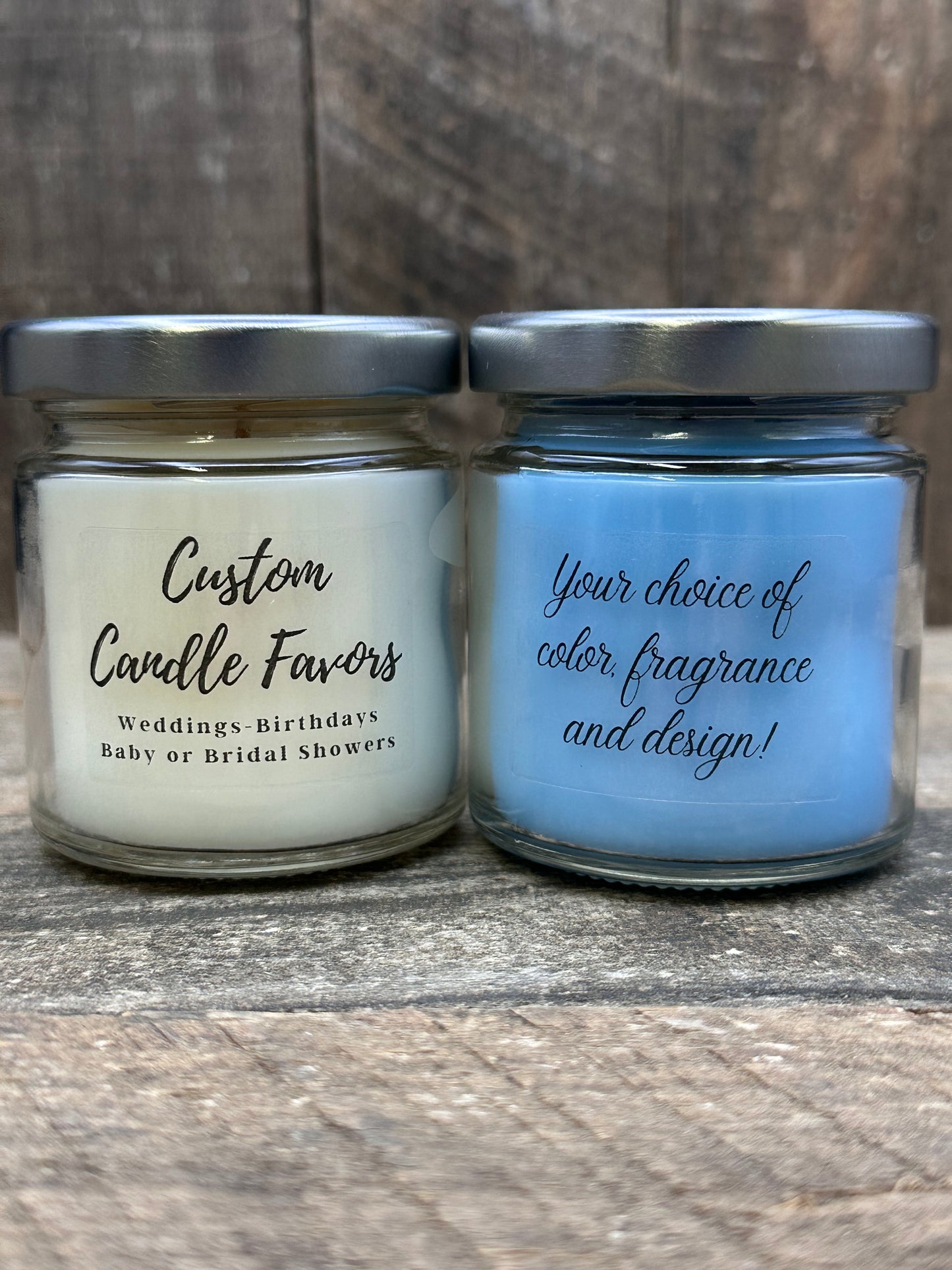 Custom wedding candle favors baby and bridal shower 4 ounce