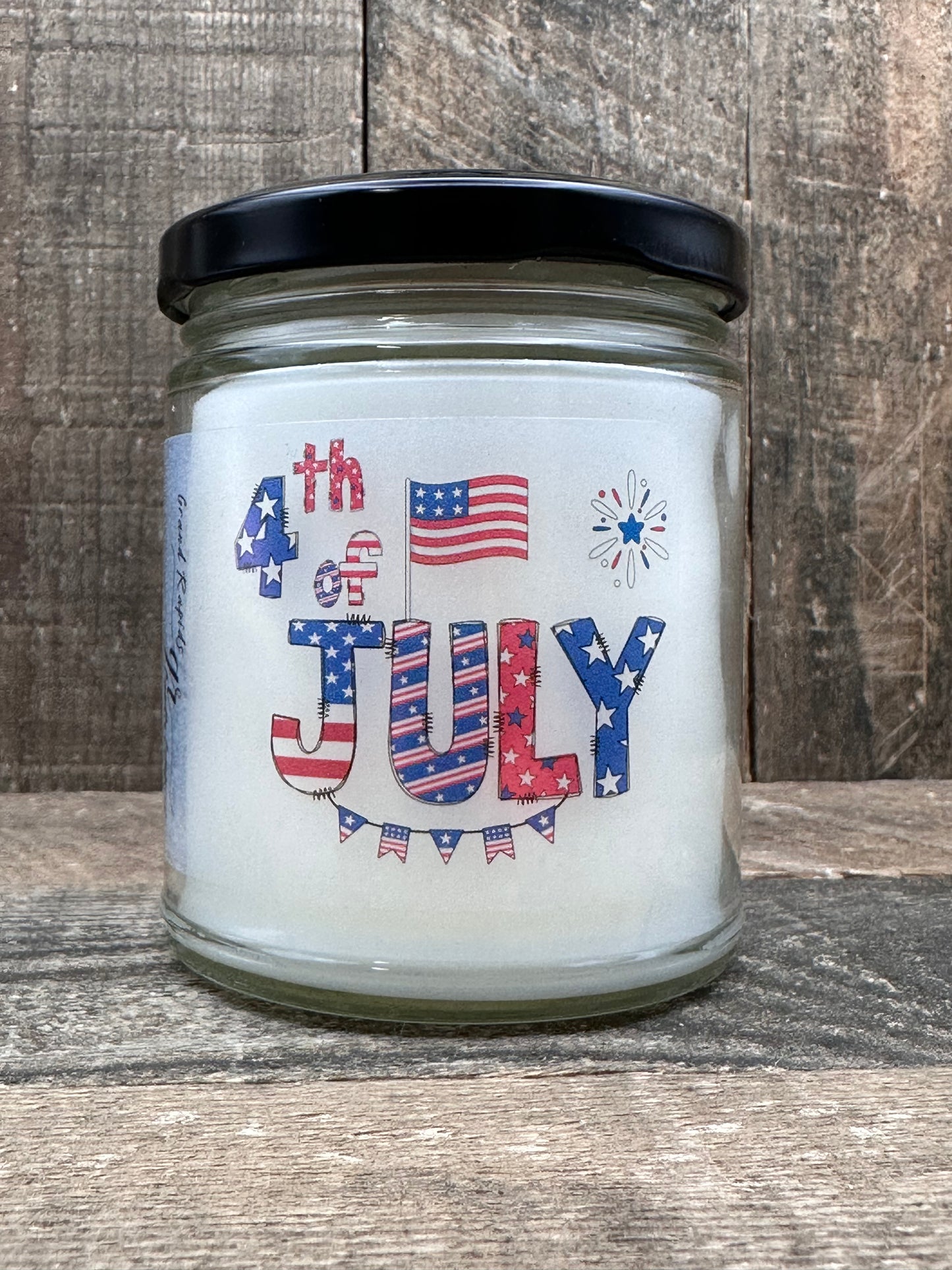 4th of July Star Sparkles Flag Firework 9oz Soy Blend Candle patriotic Red White and Blue confetti glitter