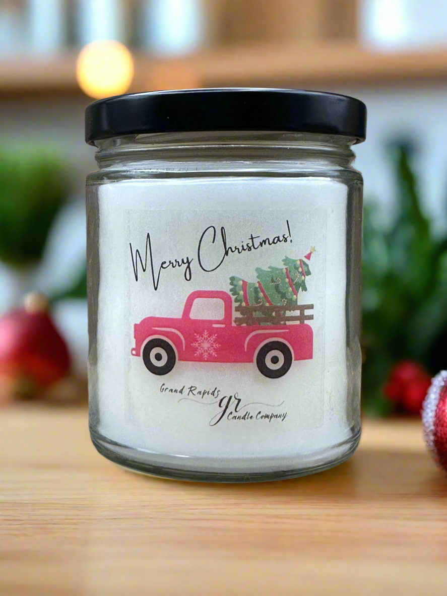 Merry Christmas Candle old Rustic classic truck tree 9oz Soy Blend Gift