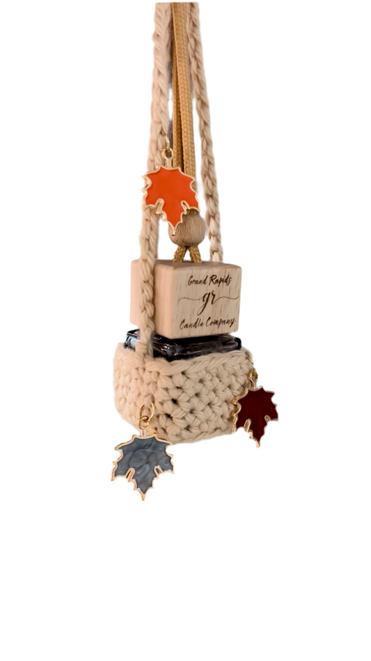 Fall Leaves Crocheted Hanging Basket Car Air Freshener Cover Diffuser Travel Boho
