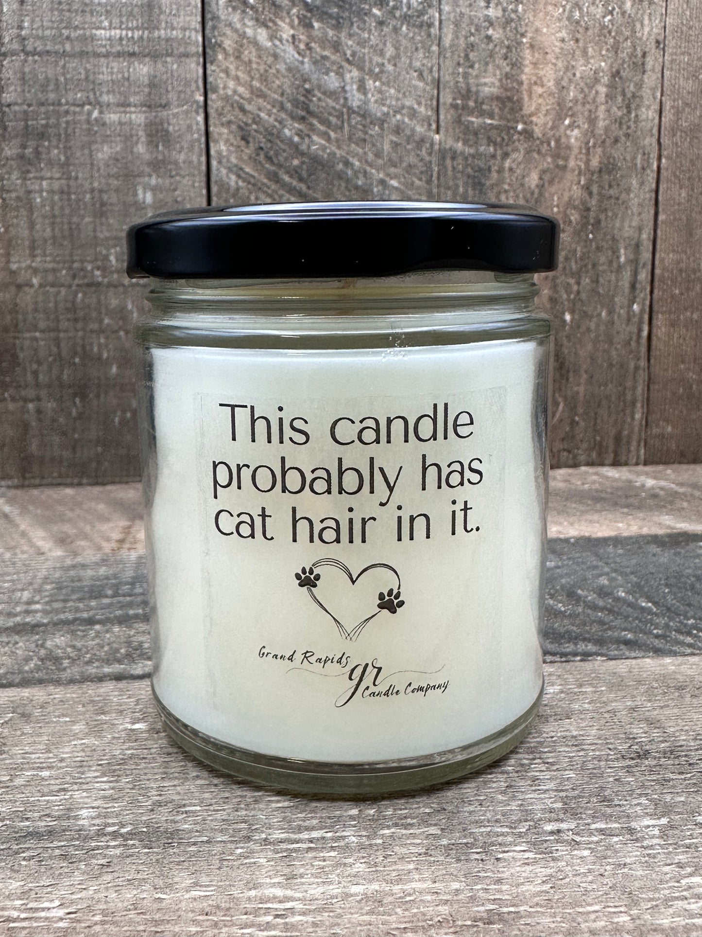 This candle probably has cat hair in it. 9oz Soy Blend Candle