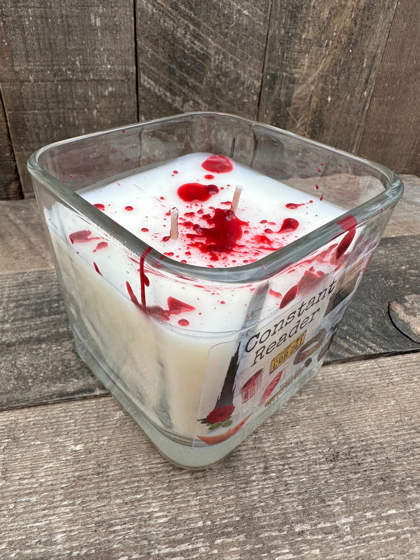 Stephen King Square Blood Splatter Double Wick Soy Blend Candle Constant Reader