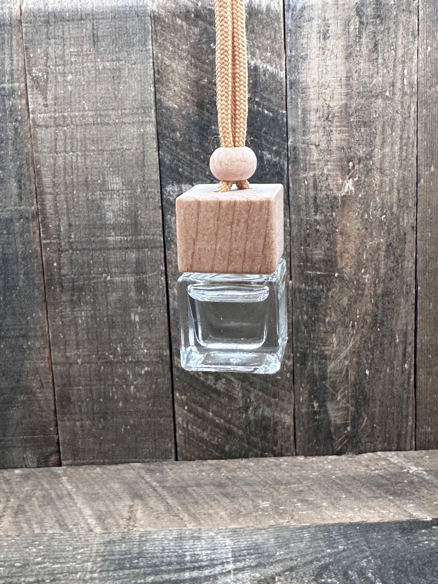 Square Car Air Freshener Glass Diffuser Wooden Lid Travel Boho