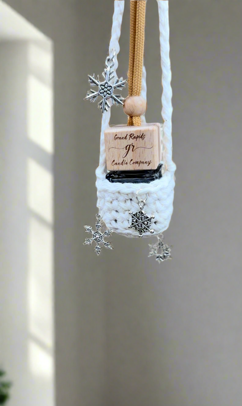 Snowflake Crocheted Hanging Basket Car Air Freshener Cover Diffuser Travel Boho