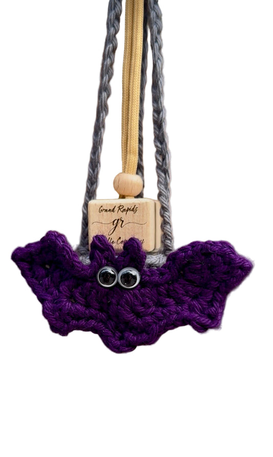 Bat Halloween Crocheted Hanging Basket Car Air Freshener Cover Diffuser Travel Boho