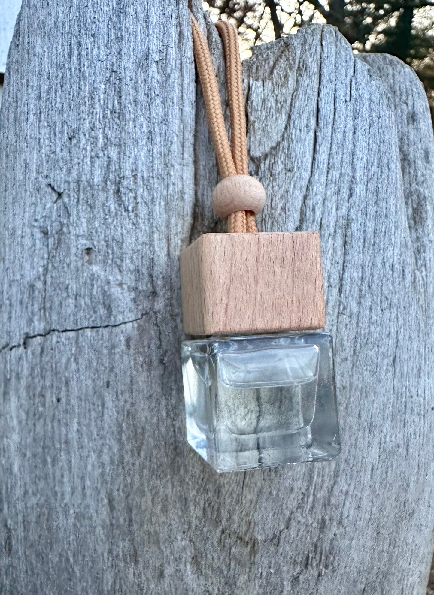 Square Car Air Freshener Glass Diffuser Wooden Lid Travel Boho