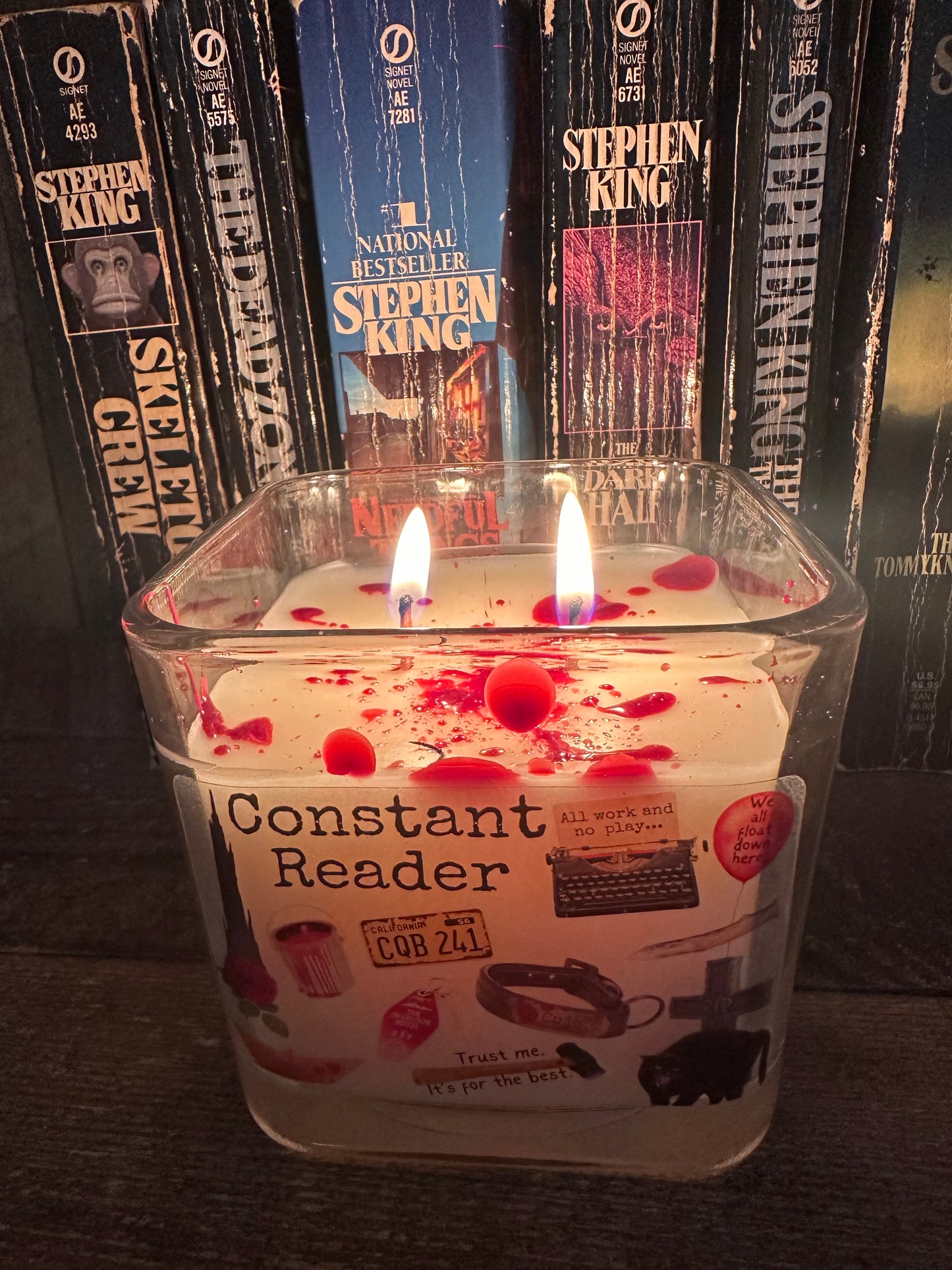 Stephen King Square Blood Splatter Double Wick Soy Blend Candle Constant Reader