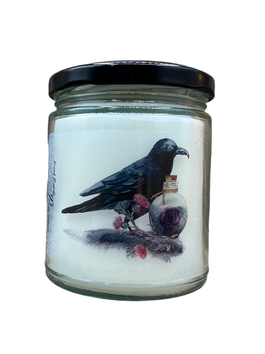 Crow and Flowers Raven Halloween Fall Dark 9oz Soy Blend Candle