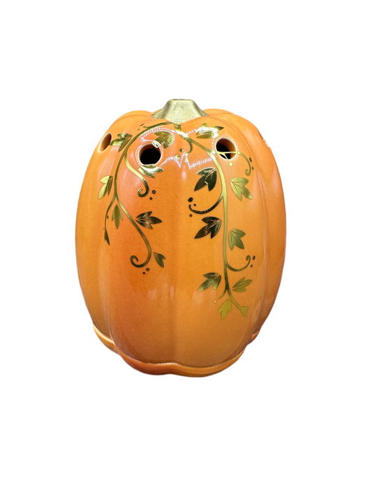 Pumpkin Wax Melter Fall Halloween Gold Swirls Essential Oil Warmer