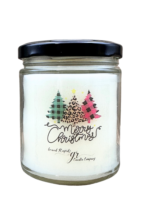 Plaid and Leopard Print Christmas Trees. 9oz Soy Blend Candle