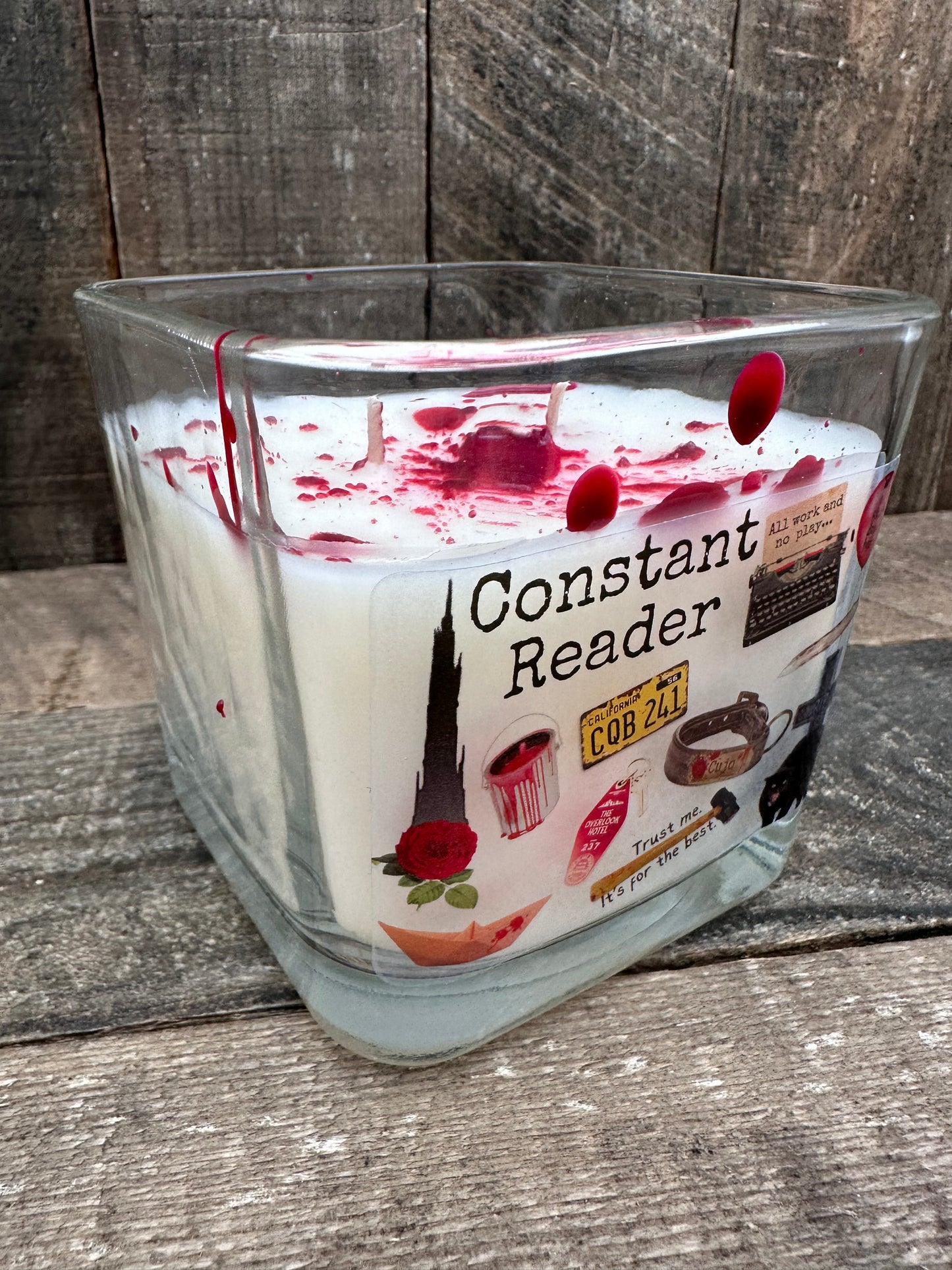 Stephen King Square Blood Splatter Double Wick Soy Blend Candle Constant Reader