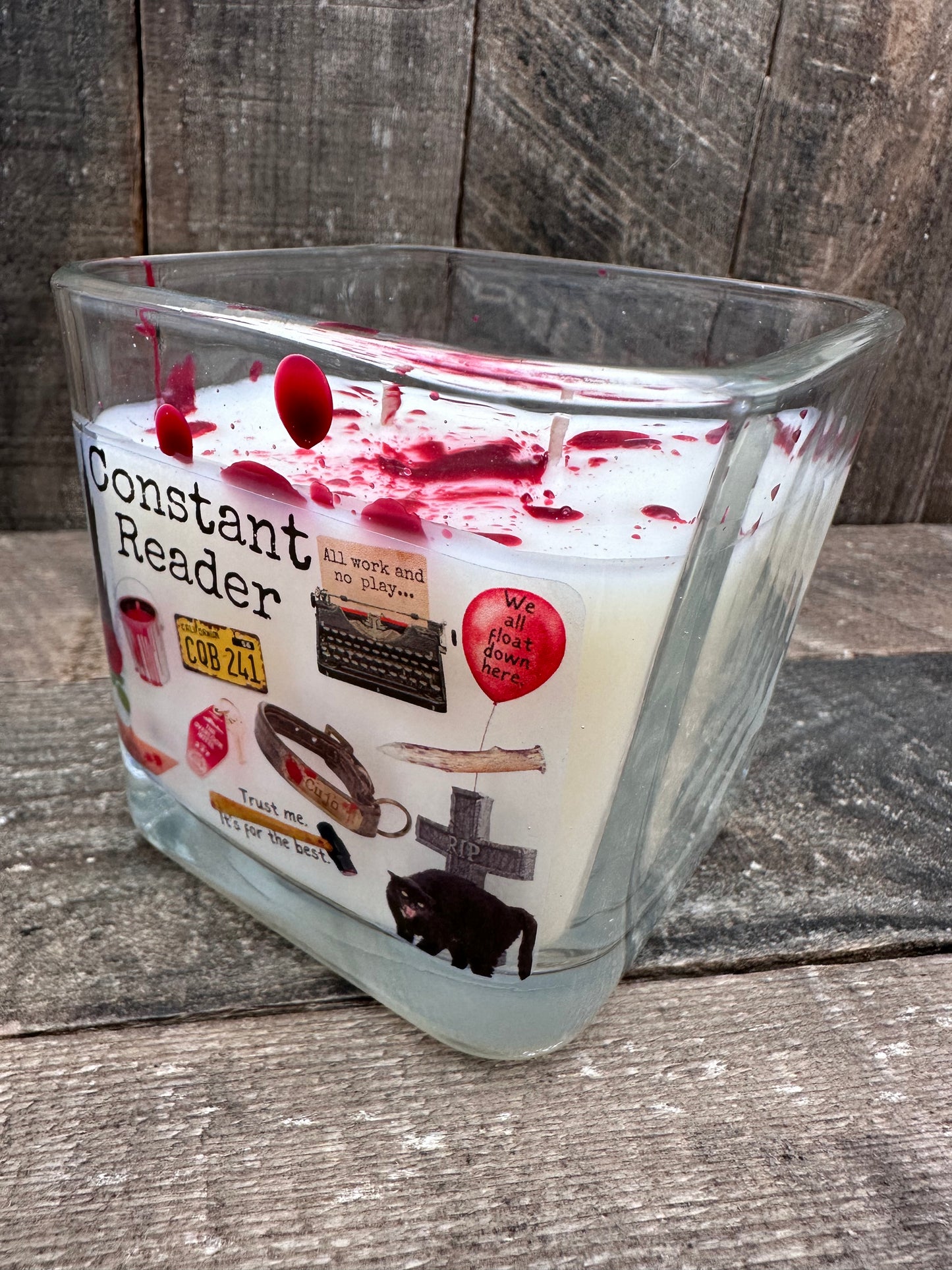 Stephen King Square Blood Splatter Double Wick Soy Blend Candle Constant Reader