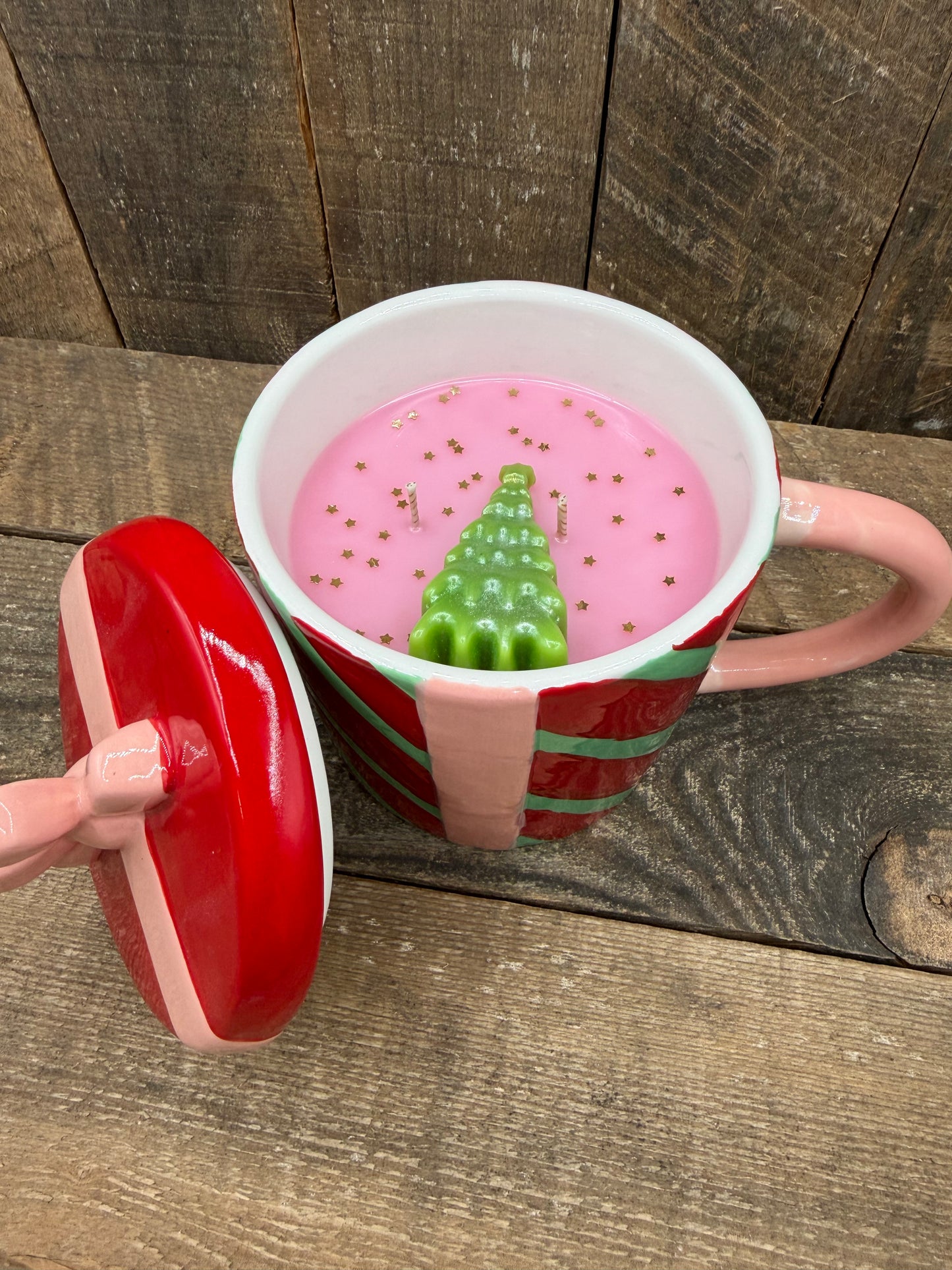 💟Holiday Coffee Mug Candle With Lid Reindeer Cafe Present