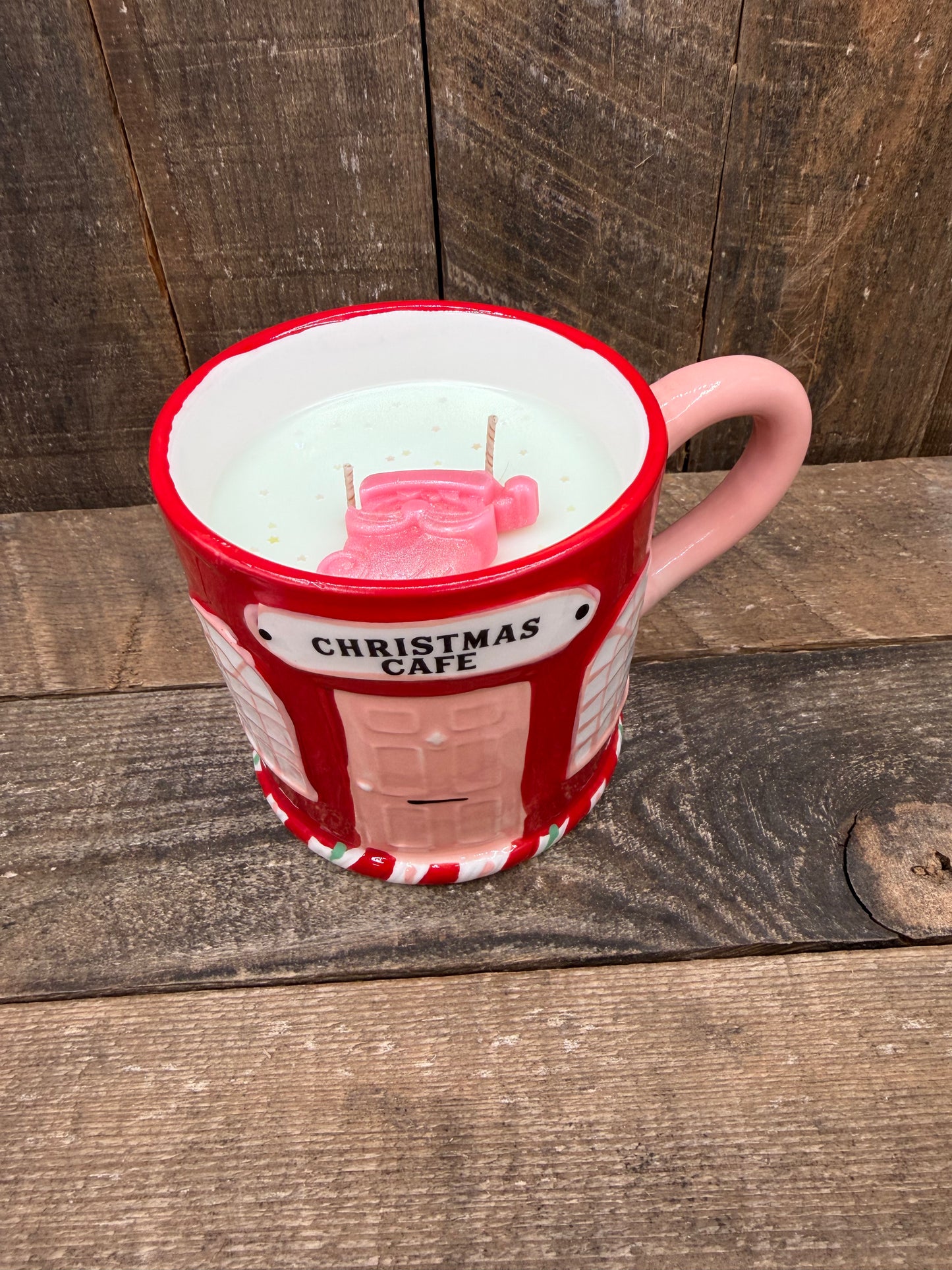 💟Holiday Coffee Mug Candle With Lid Reindeer Cafe Present