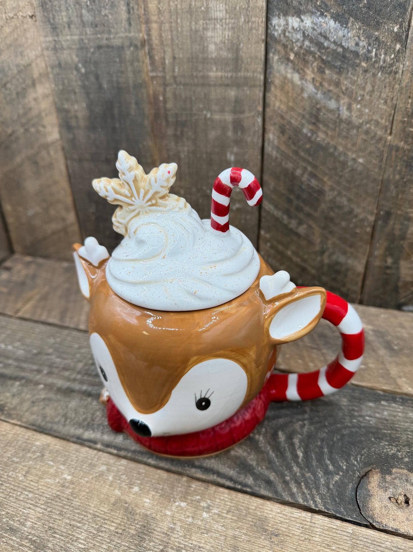 💟Holiday Coffee Mug Candle With Lid Reindeer Cafe Present