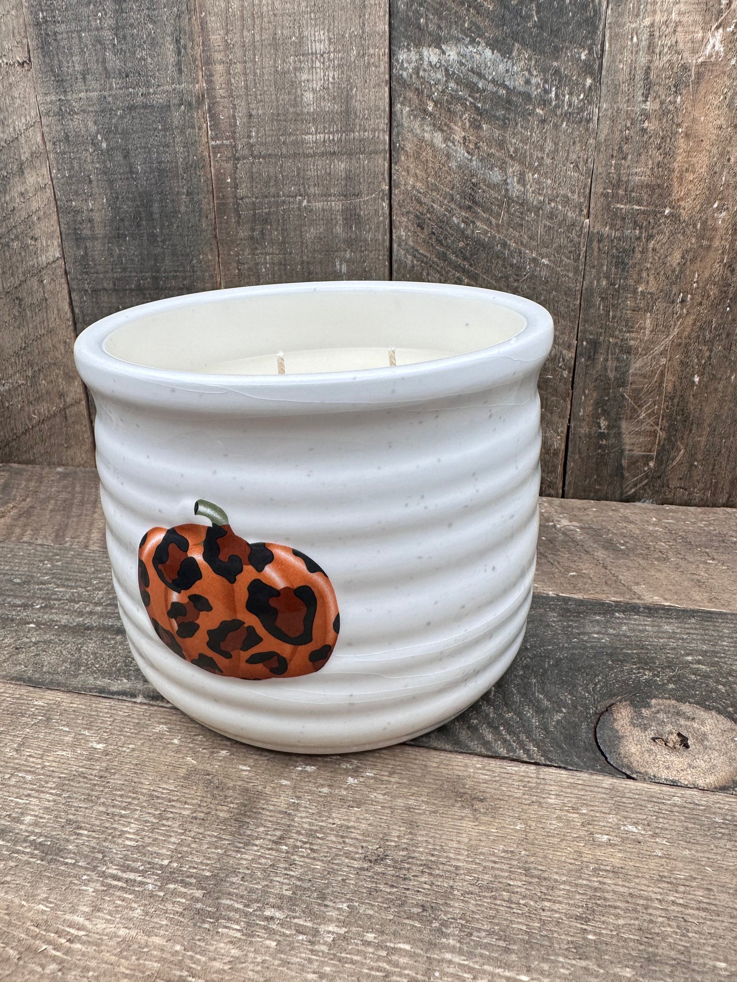 Pumpkin Spice 4 Wick Leopard Print White Fall Halloween Reclaimed Candle