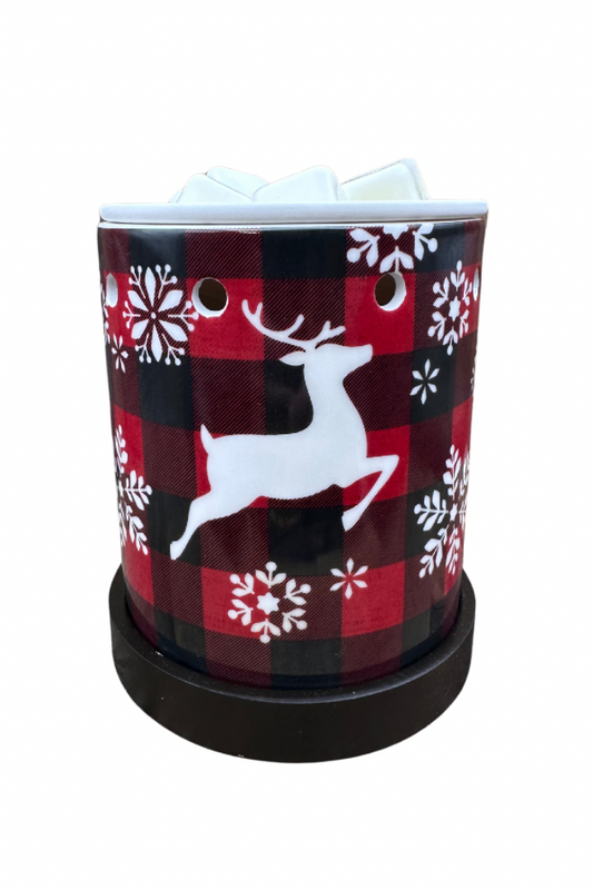 Reindeer Flannel Red and Black Winter Light Up Wax Melter Tart Warmer Essential Oil Deer Snowflake