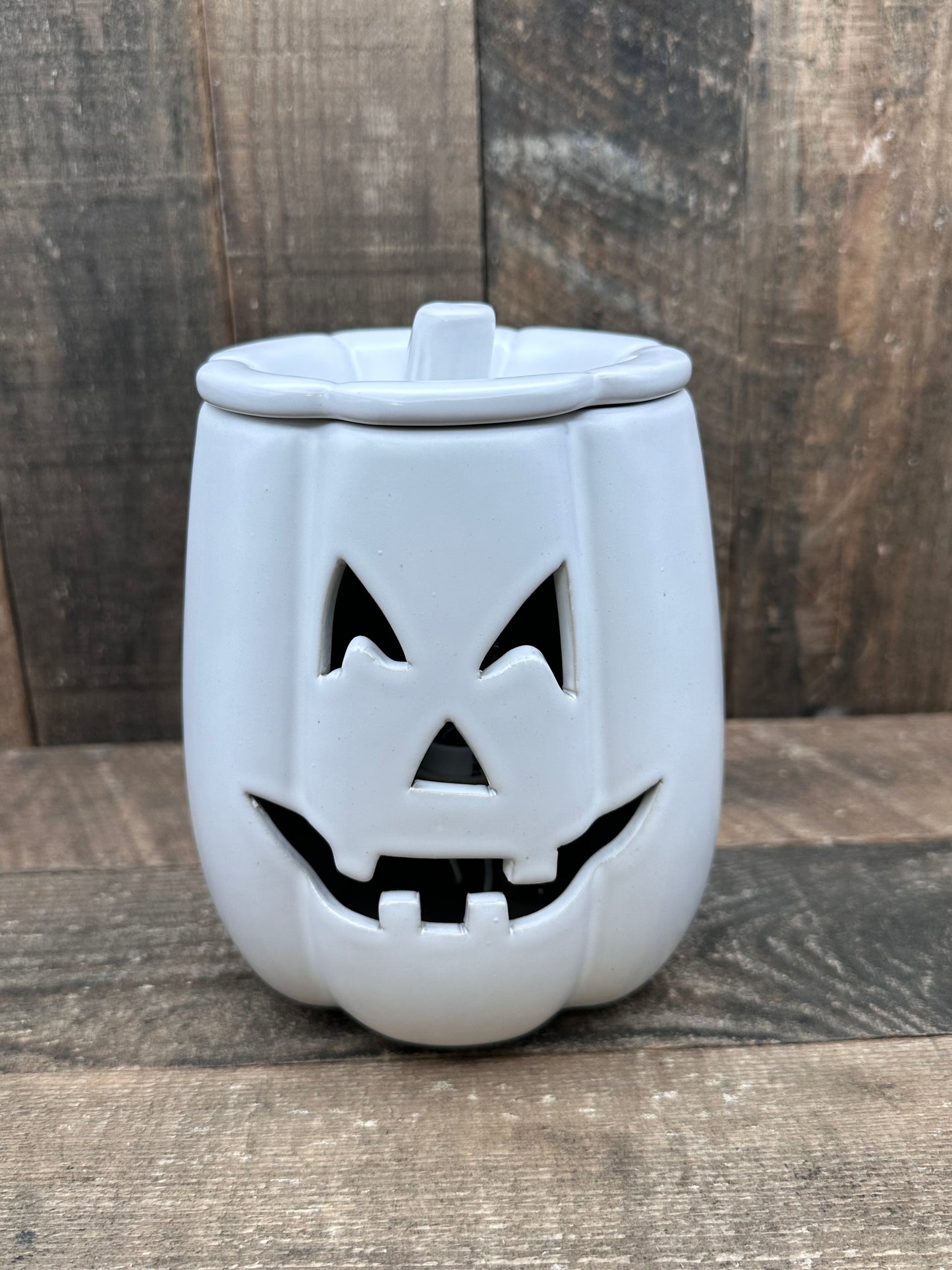 White Carved Pumpkin Wax Melter Fall Halloween Essential Oil Warmer