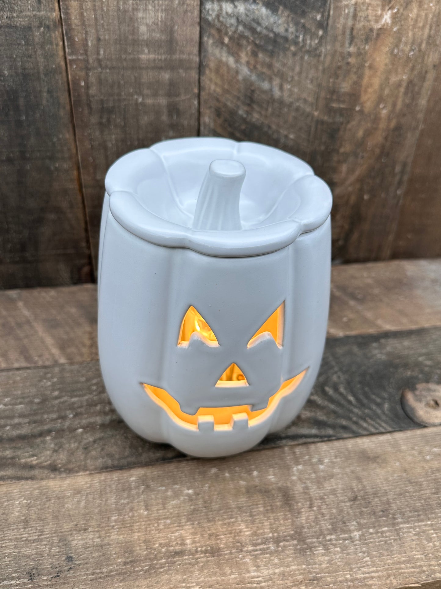 White Carved Pumpkin Wax Melter Fall Halloween Essential Oil Warmer