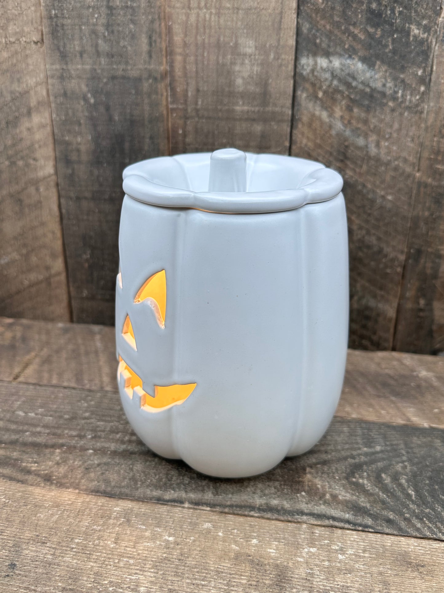 White Carved Pumpkin Wax Melter Fall Halloween Essential Oil Warmer